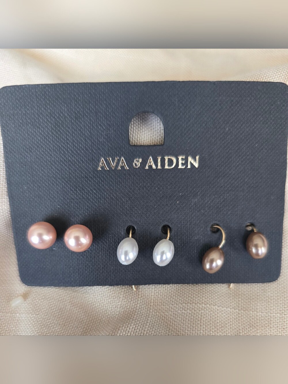 Ava & Aiden Pearl Earring Trio - Pink, White & Bronze